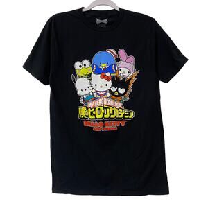My Hero Academia Hello Kitty Black Graphic Print Short Sleeve T Shirt